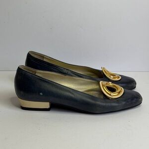 Vintage Yves Saint Laurent Dark Blue Leather Flats Size 35